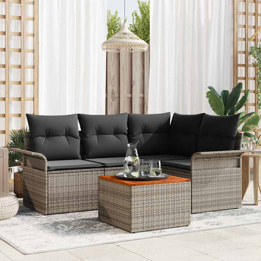 vidaXL Σετ Καναπέ Κήπου με αποθήκευση 5 pcs Γκρι συνθετικό ρατάν