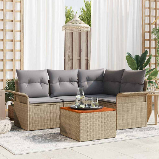vidaXL Σετ Καναπέ Κήπου 5 pcs Μπέζ και Ανοιχτό Γκρι συνθετικό ρατάν