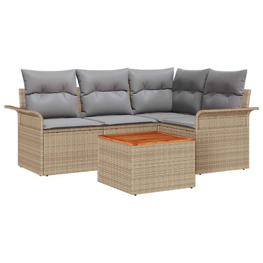 vidaXL Σετ Καναπέ Κήπου 5 pcs Μπέζ και Ανοιχτό Γκρι συνθετικό ρατάν