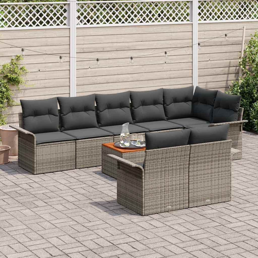 vidaXL Σετ Καναπέ Κήπου με αποθήκευση 9 pcs Γκρι συνθετικό ρατάν
