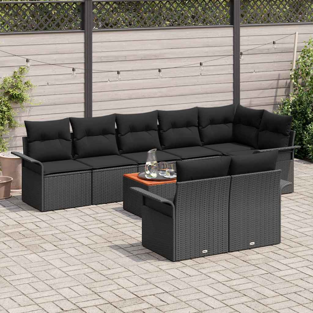 vidaXL Σετ Καναπέ Κήπου με αποθήκευση 9 pcs Μαύρο συνθετικό ρατάν