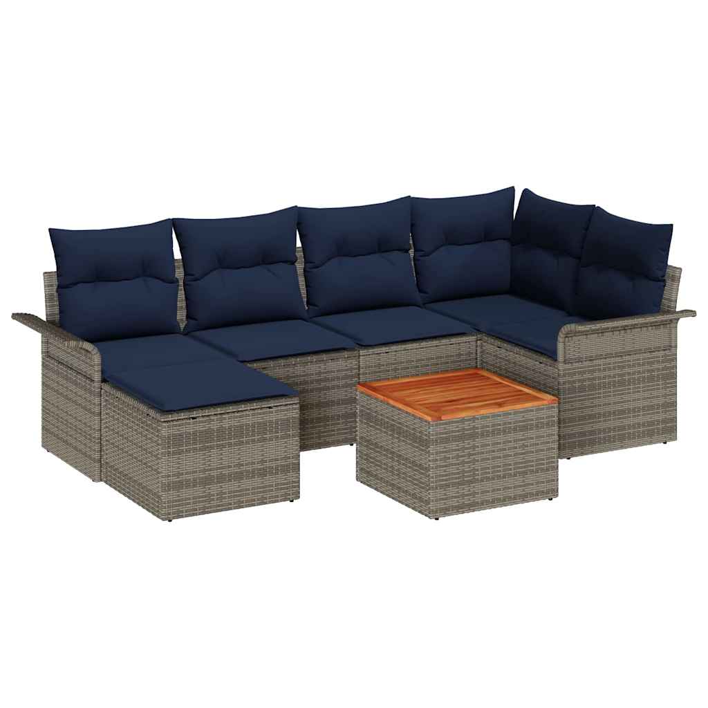 vidaXL Σετ Καναπέ Κήπου 7 τμχ. Γκρι και Navy Blue συνθετικό ρατάν