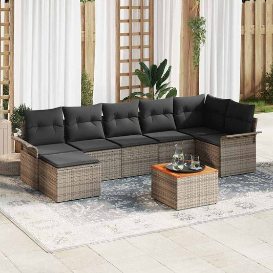 vidaXL Σετ Καναπέ Κήπου με αποθήκευση 8 pcs Γκρι συνθετικό ρατάν