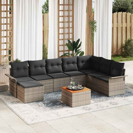 vidaXL Σετ Καναπέ Κήπου με αποθήκευση 9 pcs Γκρι συνθετικό ρατάν