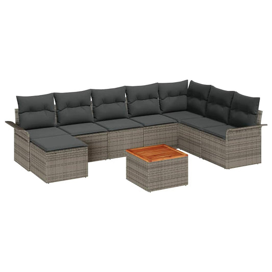 vidaXL Σετ Καναπέ Κήπου με αποθήκευση 9 pcs Γκρι συνθετικό ρατάν