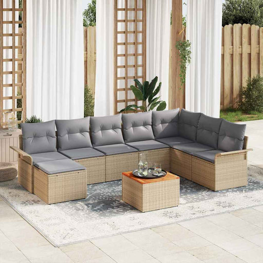 vidaXL Σετ Καναπέ Κήπου 9 pcs Μπέζ και Ανοιχτό Γκρι συνθετικό ρατάν