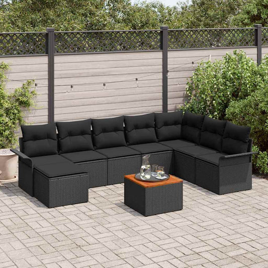 vidaXL Σετ Καναπέ Κήπου με αποθήκευση 9 pcs Μαύρο συνθετικό ρατάν