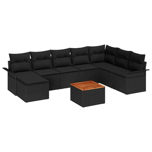 vidaXL Σετ Καναπέ Κήπου με αποθήκευση 9 pcs Μαύρο συνθετικό ρατάν