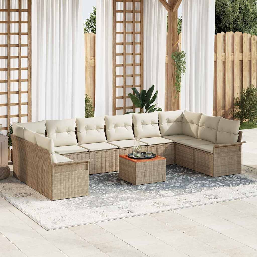 vidaXL Σετ Καναπέ Κήπου 11 pcs Μπεζ και Κρέμα συνθετικό ρατάν
