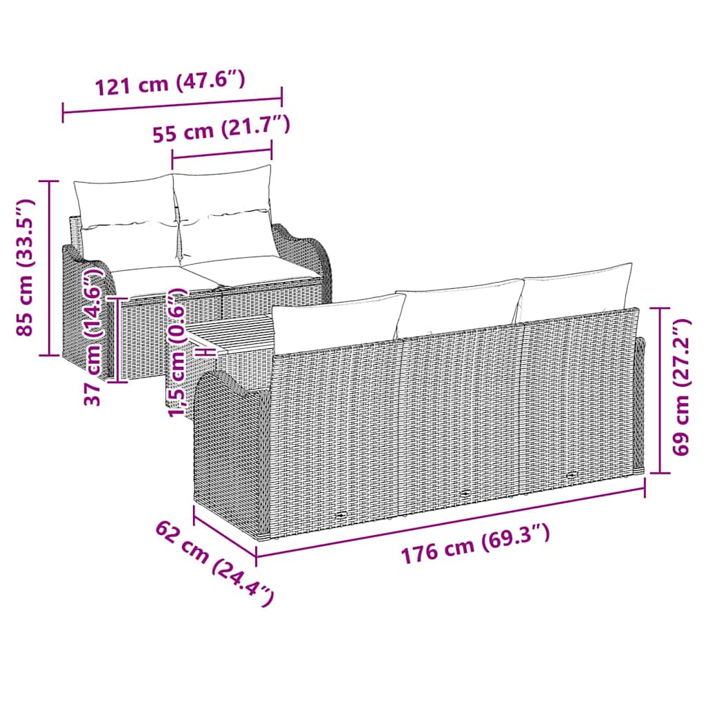 vidaXL Σετ Καναπέ Κήπου 6 pcs Μπεζ και Κρέμα 55 x 55 x 37 εκ