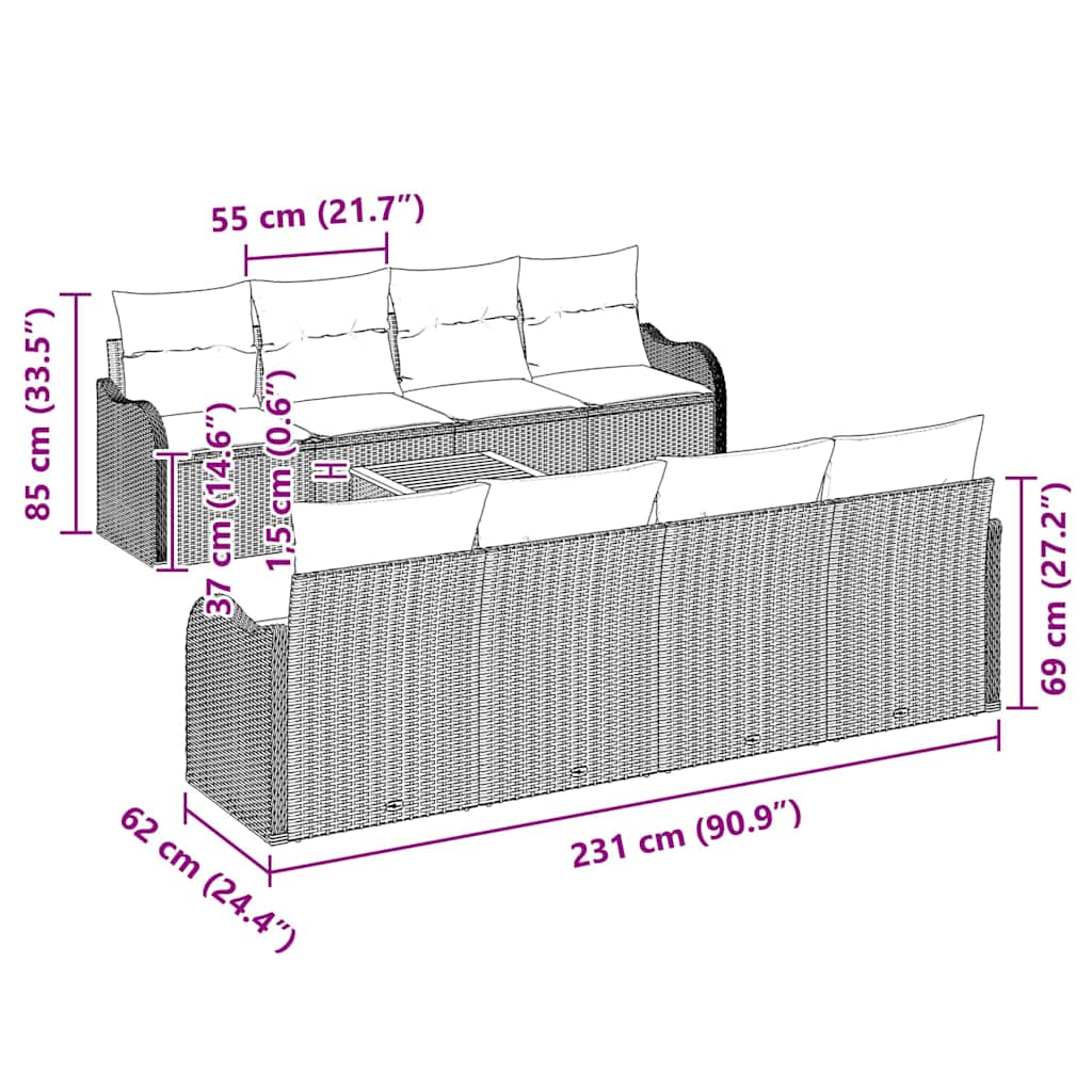 vidaXL Σετ Καναπέ Κήπου 9 pcs Μαύρο