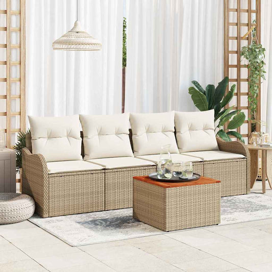 vidaXL Σετ Καναπέ Κήπου 5 pcs Beige, λευκό Μεγάλο Πολυ-ρατάν, ξύλο