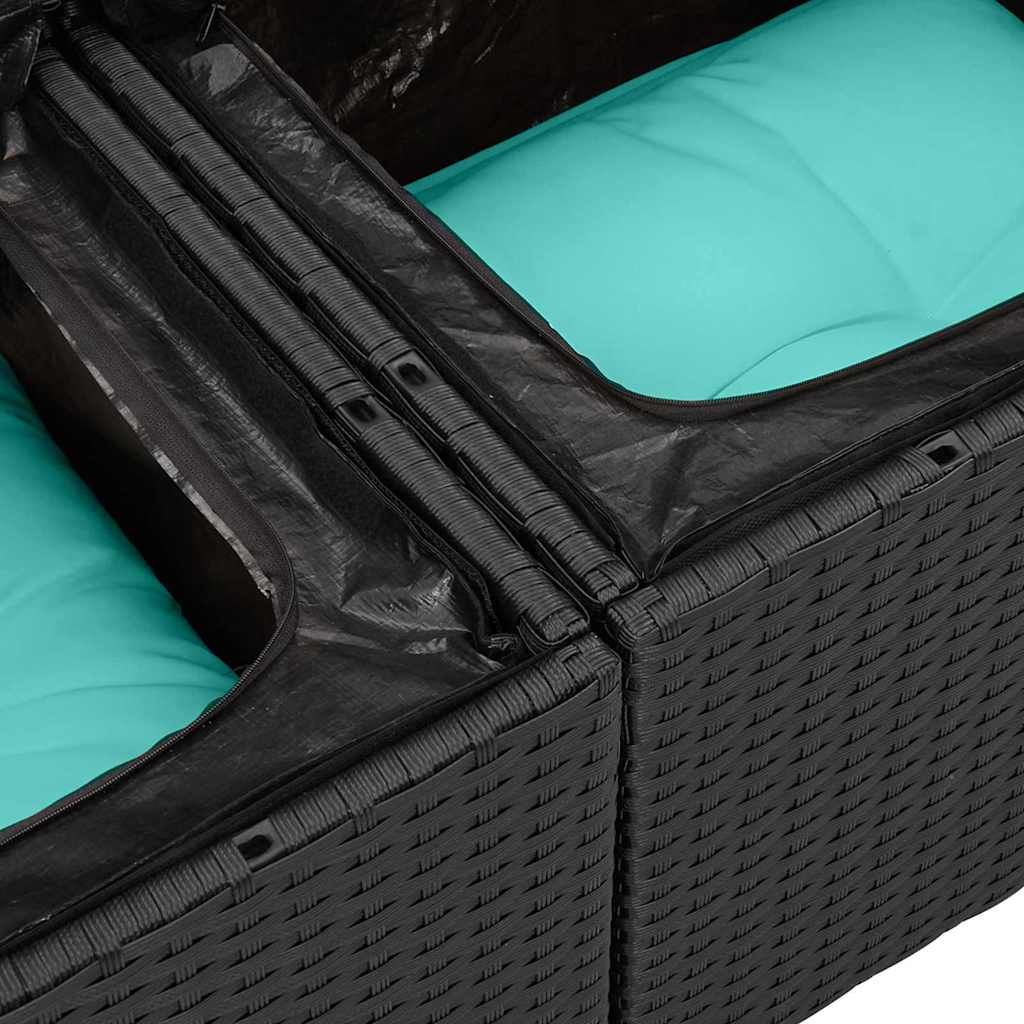 vidaXL Σετ Καναπέ Κήπου 9 τμχ. Μαύρο και Τυρκουάζ συνθετικό ρατάν