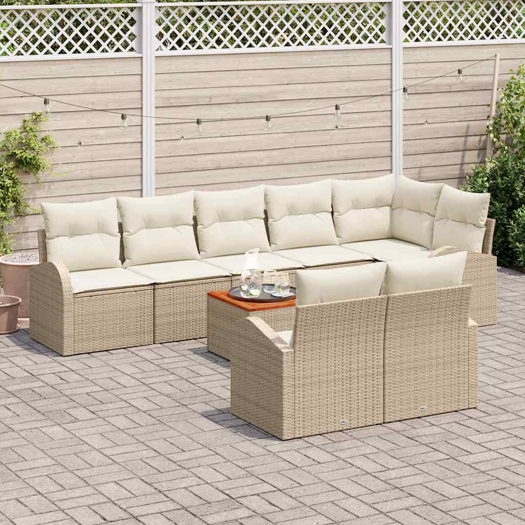 vidaXL Σετ Καναπέ Κήπου 9 pcs Beige, λευκό Μεγάλο Ρατάν & Ξύλο