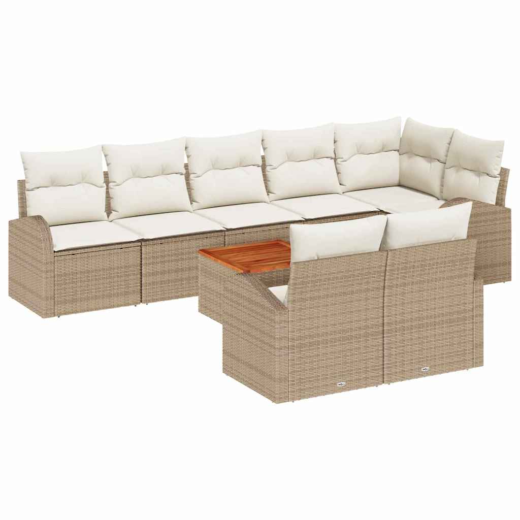 vidaXL Σετ Καναπέ Κήπου 9 pcs Beige, λευκό Μεγάλο Ρατάν & Ξύλο