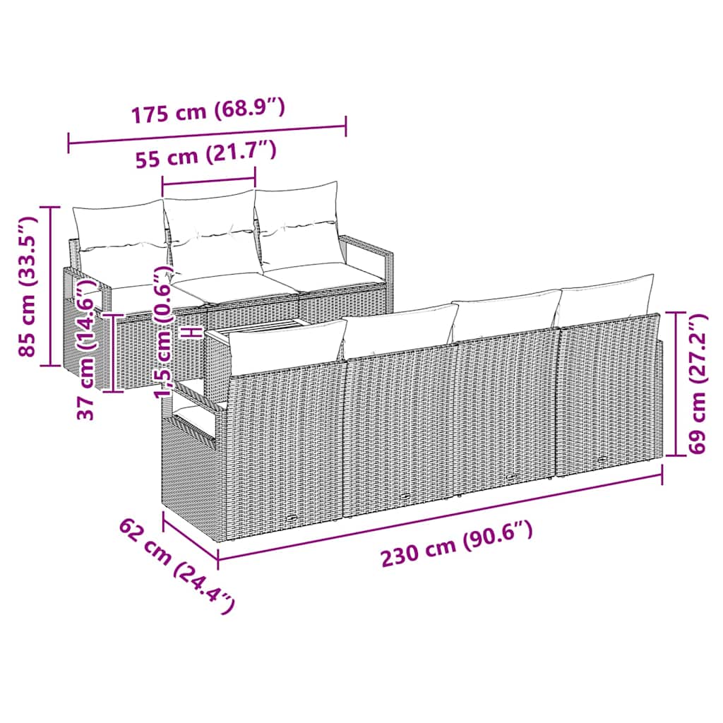 vidaXL Σετ Καναπέ Κήπου 8 pcs Μαύρο και λευκό