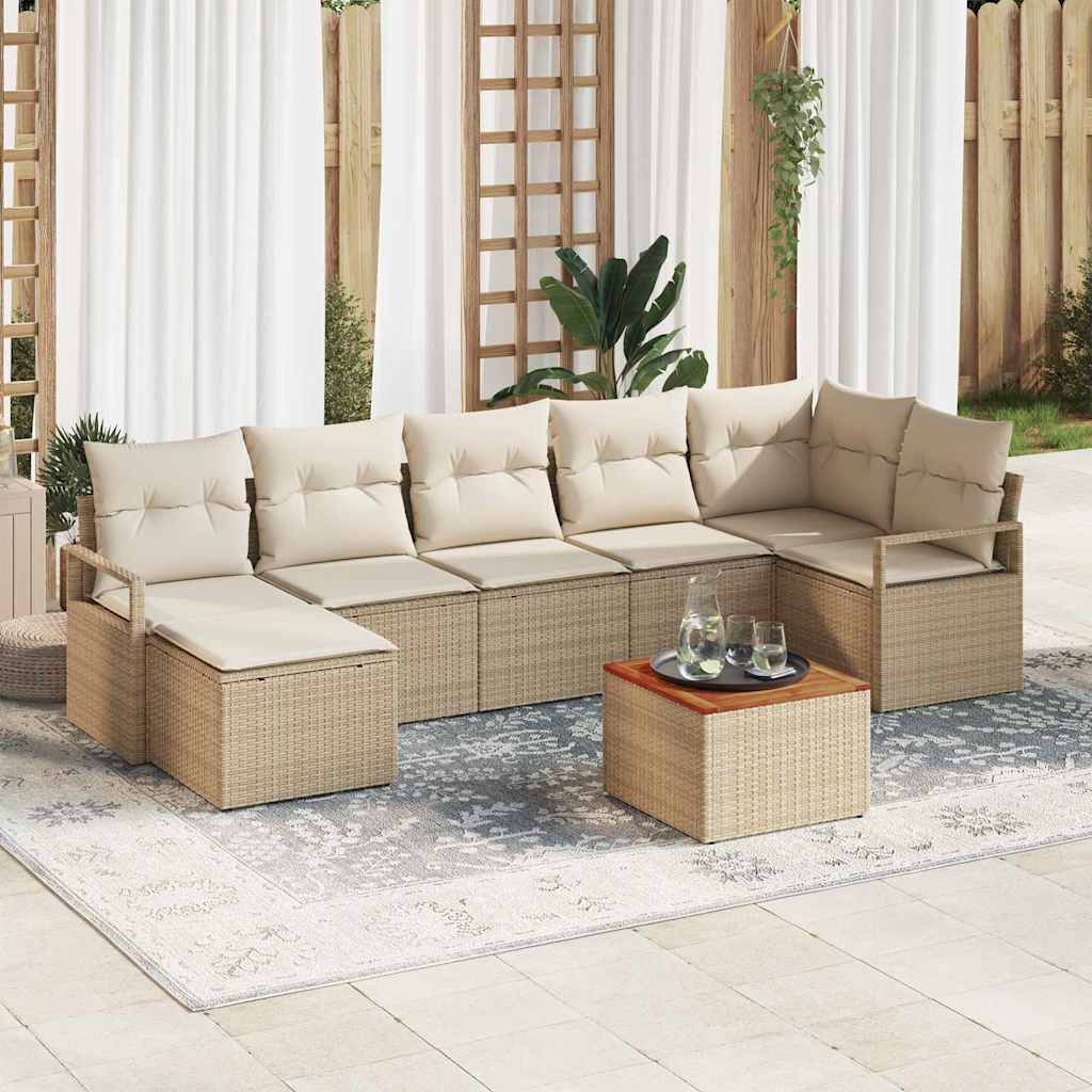 vidaXL Σετ Καναπέ Κήπου 8 pcs Beige, λευκό Μεγάλο Πολυ Ρατάν και Ξύλο