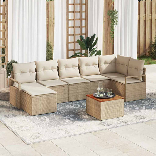 vidaXL Σετ Καναπέ Κήπου 8 pcs Beige, λευκό Μεγάλο Πολυ Ρατάν και Ξύλο