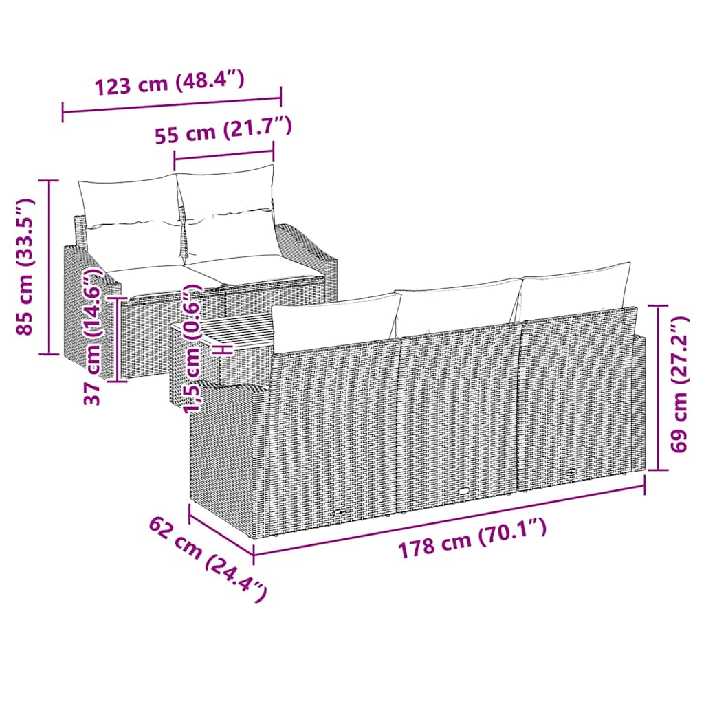 vidaXL Σετ Καθιστικού Κήπου 6 pcs Μαύρο 55 x 55 x 37 εκ