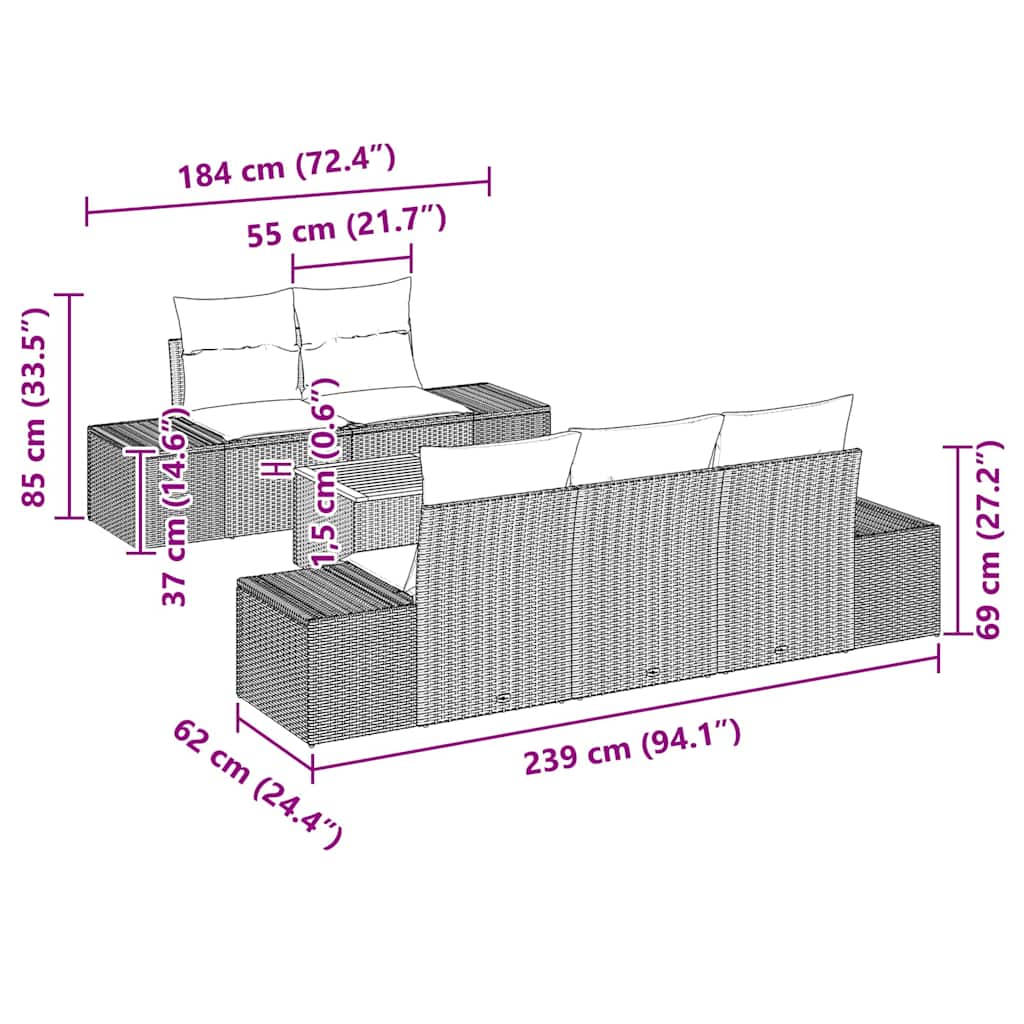 vidaXL Σετ Καναπέ Κήπου 6 pcs Γκρι