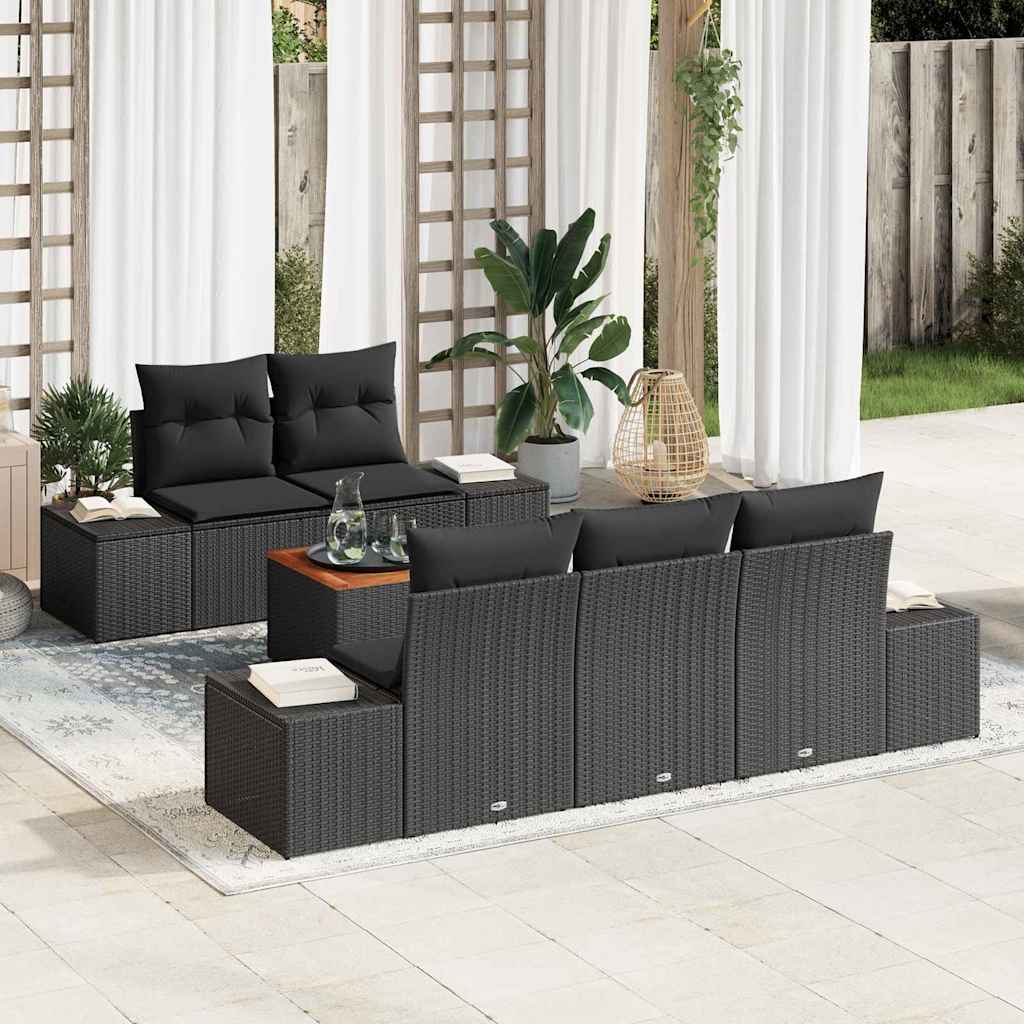 vidaXL Σετ Σαλονιού Κήπου 6 pcs Μαύρο 55 x 55 x 37 εκ Ρατάν, Ύφασμα