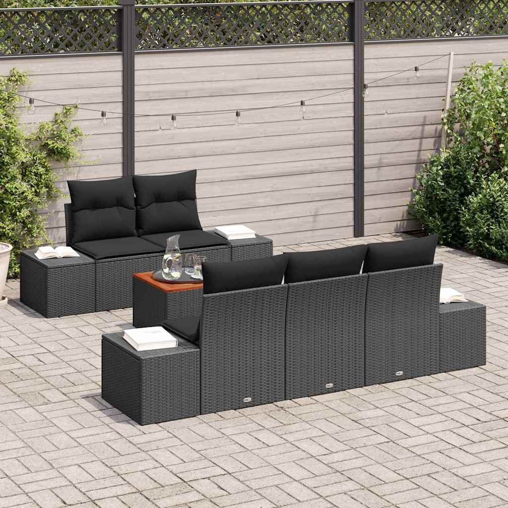 vidaXL Σετ Σαλονιού Κήπου 6 pcs Μαύρο 55 x 55 x 37 εκ Ρατάν, Ύφασμα