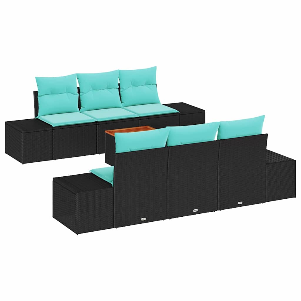 vidaXL Σετ Καναπέ Κήπου 7 τμχ. Μαύρο και Τυρκουάζ συνθετικό ρατάν