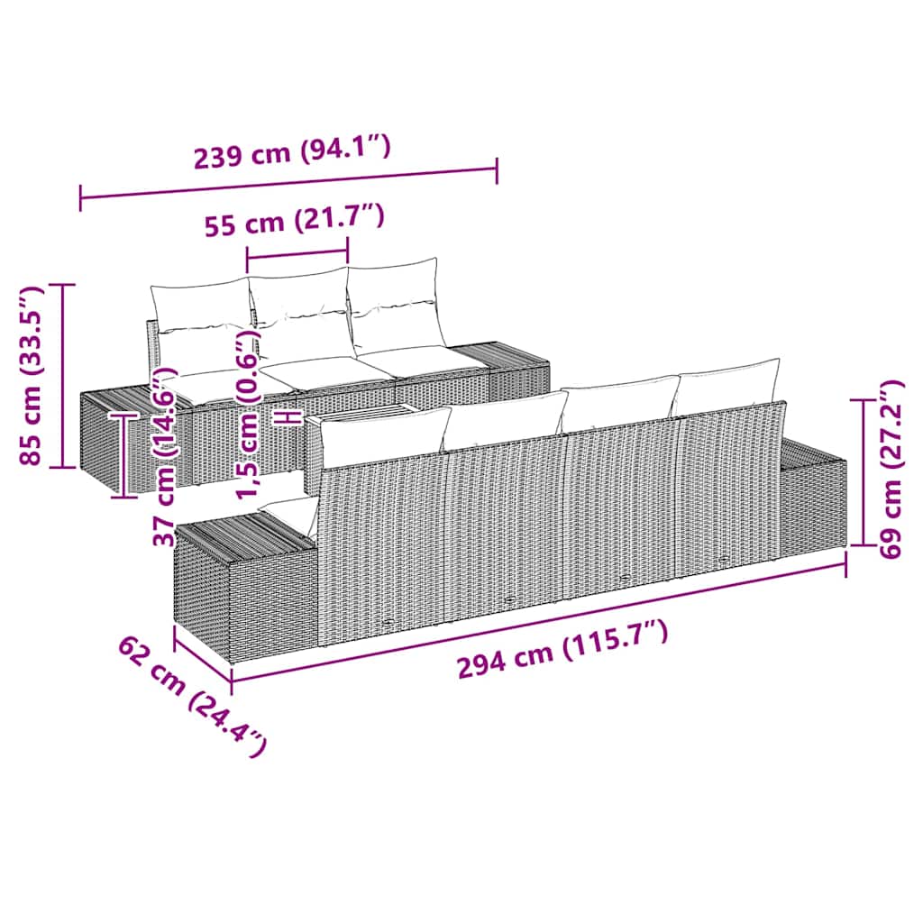 vidaXL Σετ Καναπέ Κήπου 8 pcs Γκρι