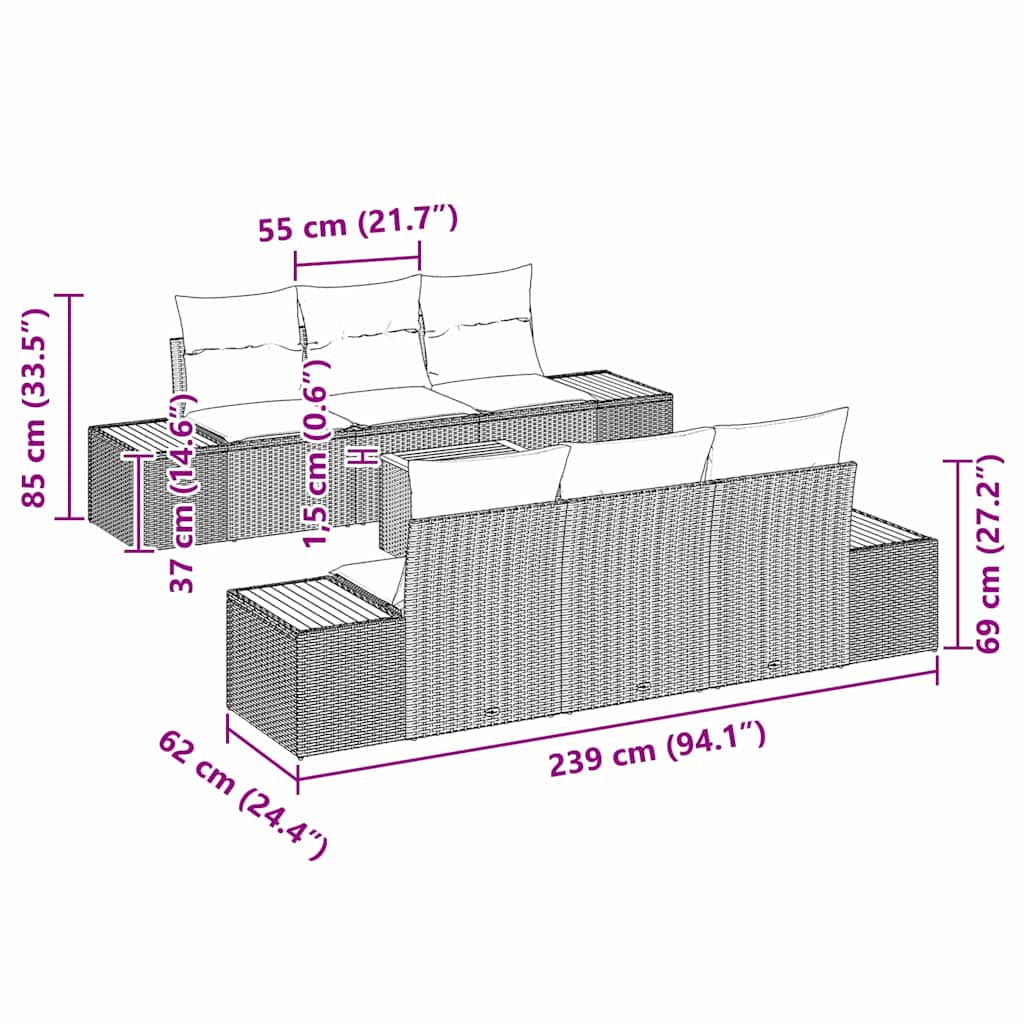 Σετ Σαπονιών Κήπου 7 τεμαχίων με Μαξιλάρια Γκρι Πολυ Ρατάν Ακακίας
