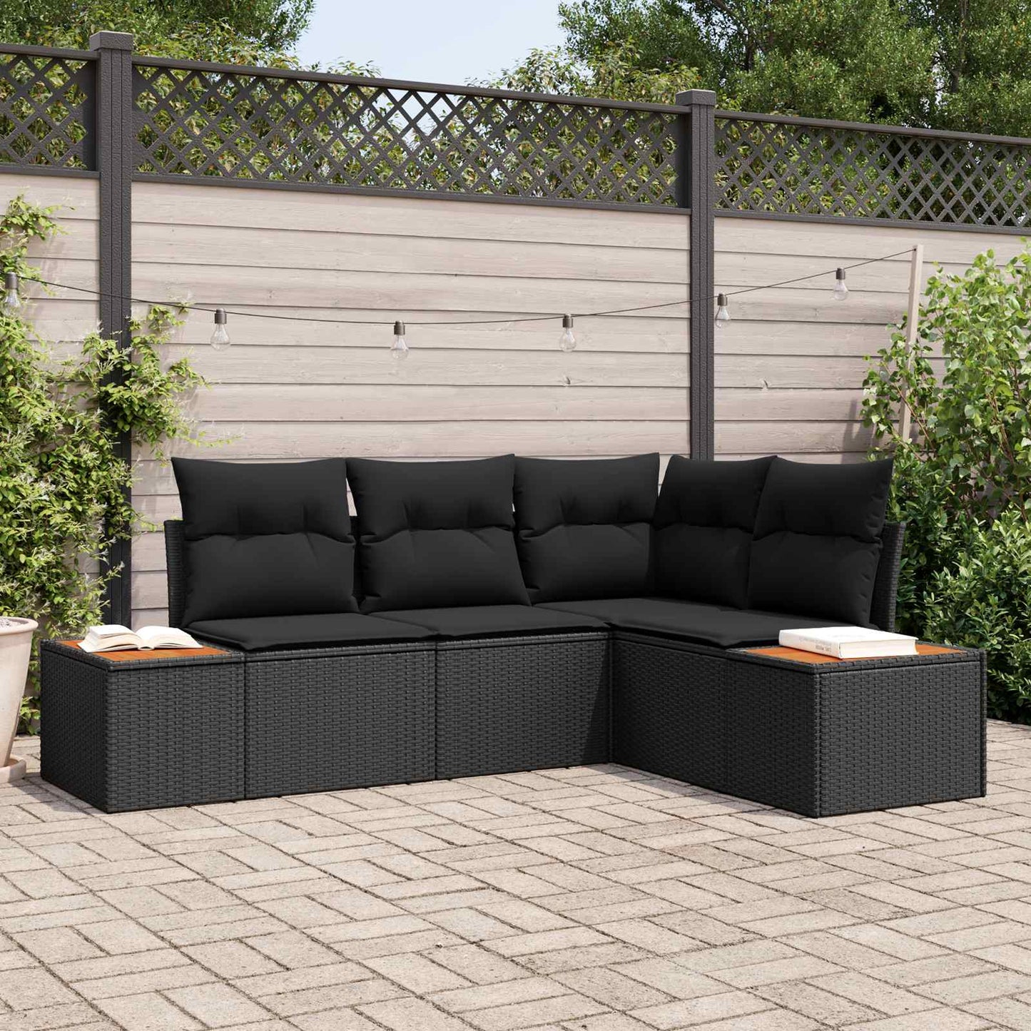 vidaXL Σετ Καναπέ Κήπου με μαξιλάρι 4 pcs Μαύρο Πολυρατάν