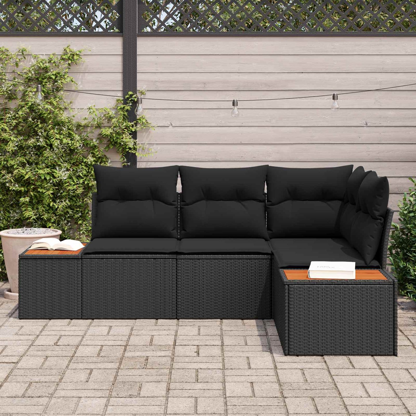 vidaXL Σετ Καναπέ Κήπου με μαξιλάρι 4 pcs Μαύρο Πολυρατάν