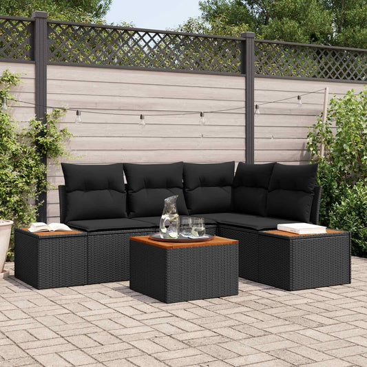 vidaXL Σετ Καναπέ Κήπου με μαξιλάρι 4 pcs Μαύρο Πολυρατάν