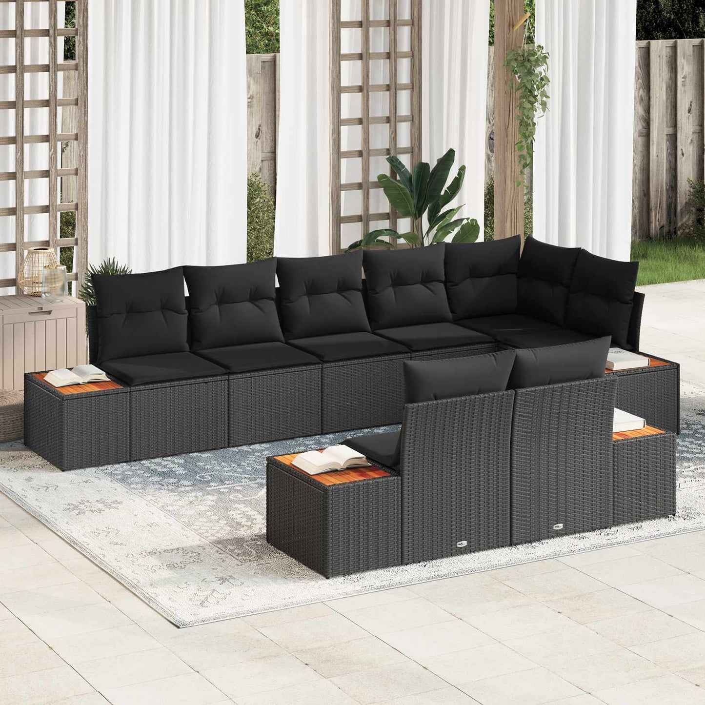 vidaXL Σετ Καναπέ Κήπου με μαξιλάρι 8 pcs Μαύρο Πολυρατάν