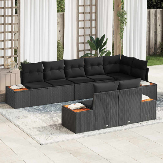 vidaXL Σετ Καναπέ Κήπου με μαξιλάρι 8 pcs Μαύρο Πολυρατάν