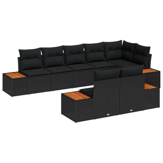 vidaXL Σετ Καναπέ Κήπου με μαξιλάρι 8 pcs Μαύρο Πολυρατάν