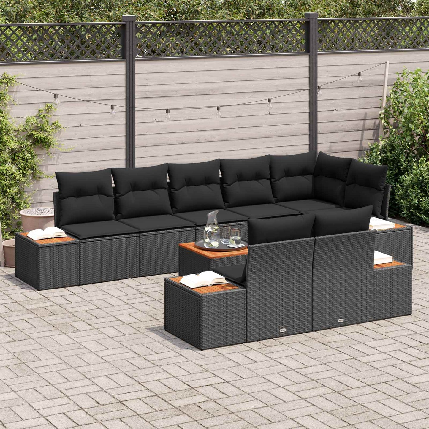 vidaXL Σετ Καναπέ Κήπου με μαξιλάρι 8 pcs Μαύρο Πολυρατάν