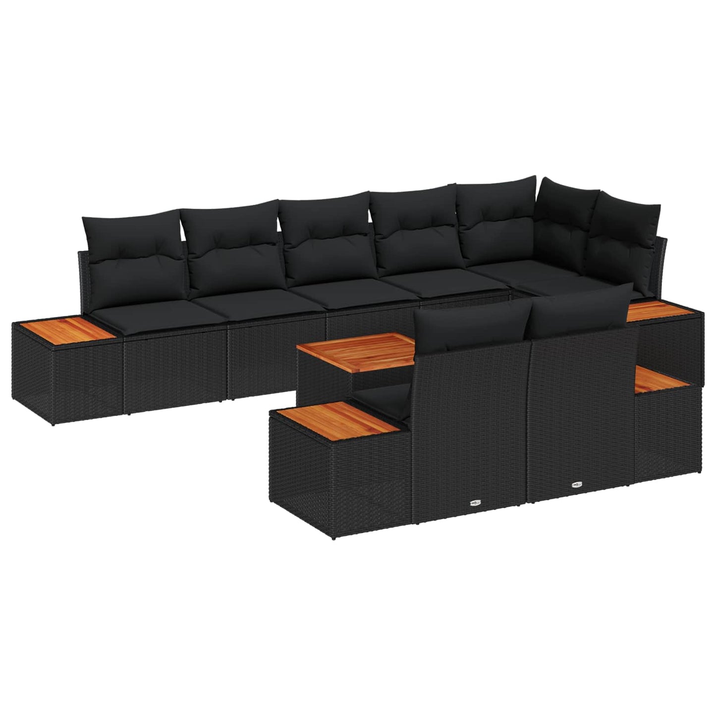 vidaXL Σετ Καναπέ Κήπου με μαξιλάρι 8 pcs Μαύρο Πολυρατάν
