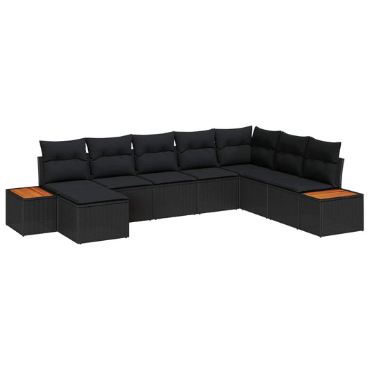 vidaXL Σετ Καναπέ Κήπου με μαξιλάρι 9 pcs Μαύρο Πολυρατάν