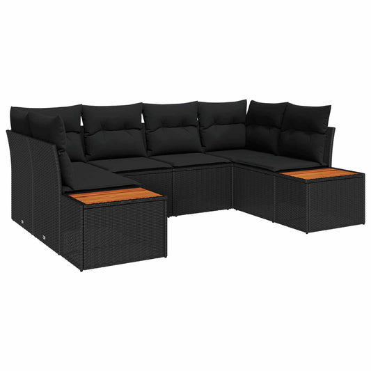 vidaXL Σετ Καναπέ Κήπου με μαξιλάρι 6 pcs Μαύρο Πολυρατάν