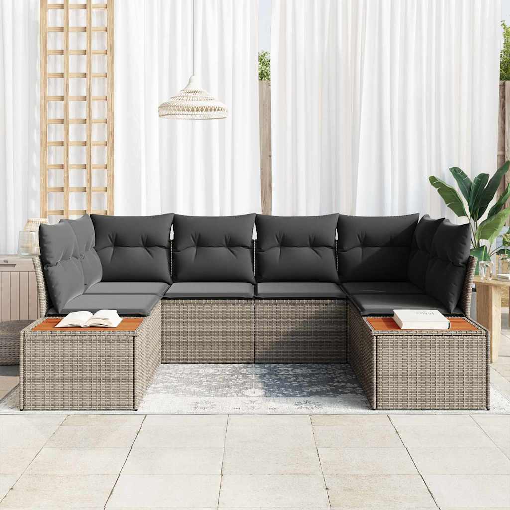 vidaXL Σετ Καναπέ Κήπου με μαξιλάρι με αποθήκευση 6 pcs Γκρι Πολυρατάν