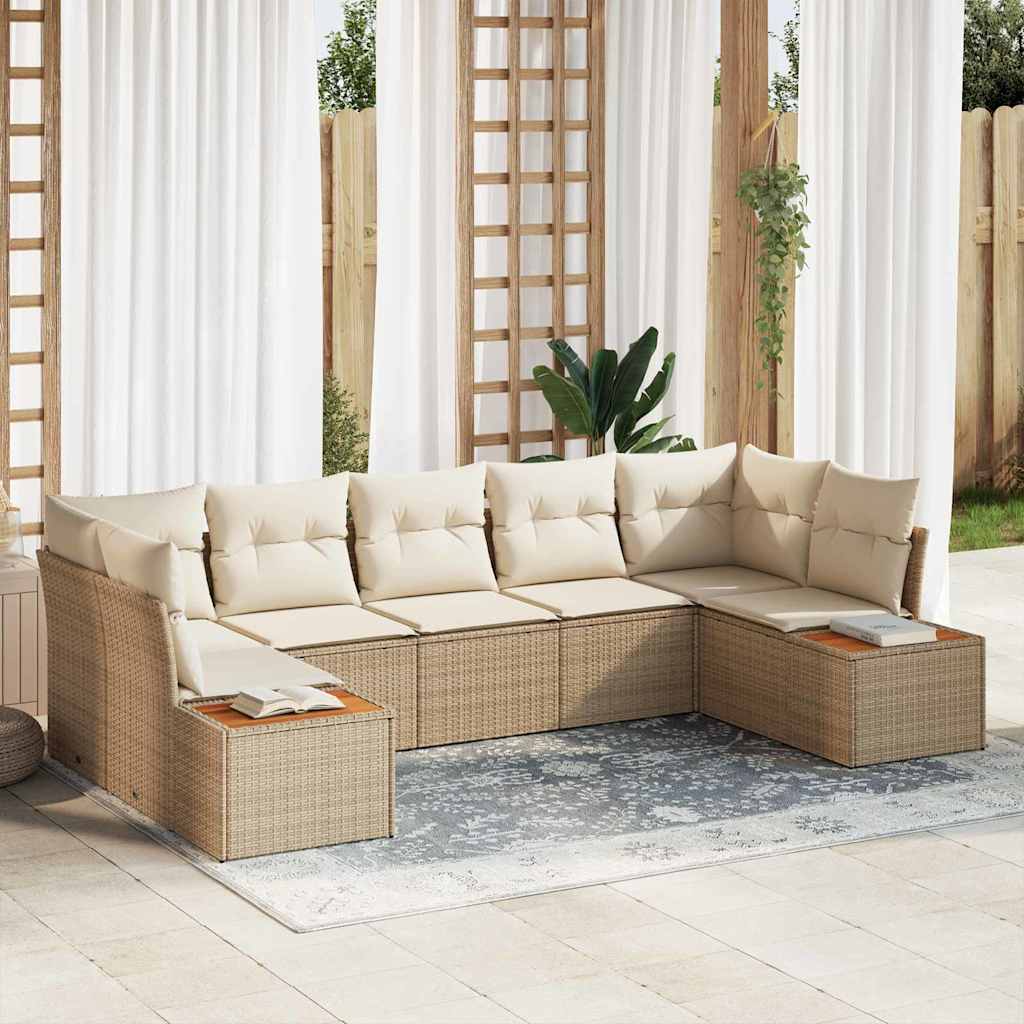 vidaXL Σετ Καναπέ Κήπου με μαξιλάρι 7 pcs Μπεζ και Κρέμα Πολυρατάν