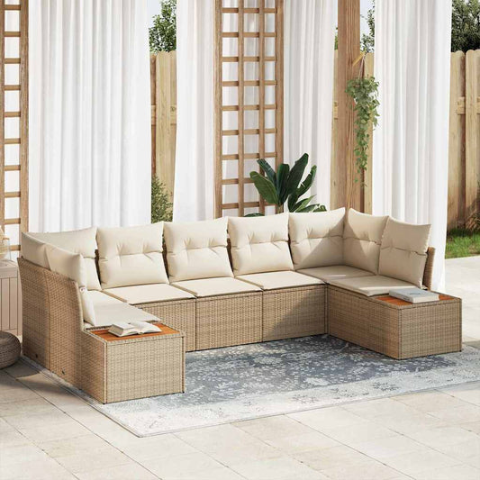 vidaXL Σετ Καναπέ Κήπου με μαξιλάρι 7 pcs Μπεζ και Κρέμα Πολυρατάν