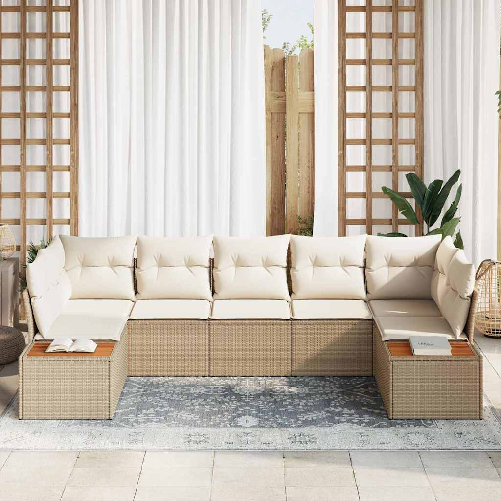 vidaXL Σετ Καναπέ Κήπου με μαξιλάρι 7 pcs Μπεζ και Κρέμα Πολυρατάν