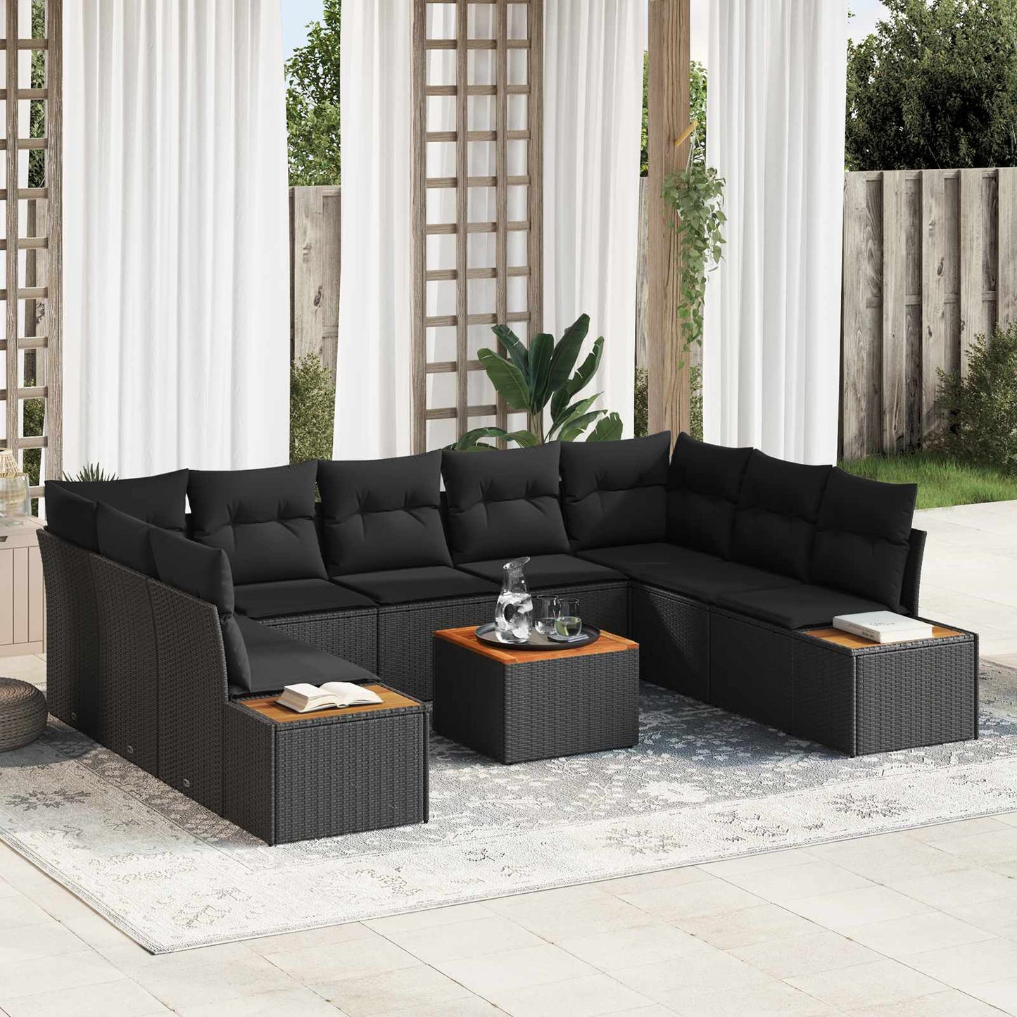 vidaXL Σετ Καναπέ Κήπου με μαξιλάρι 5 pcs Μαύρο Πολυρατάν