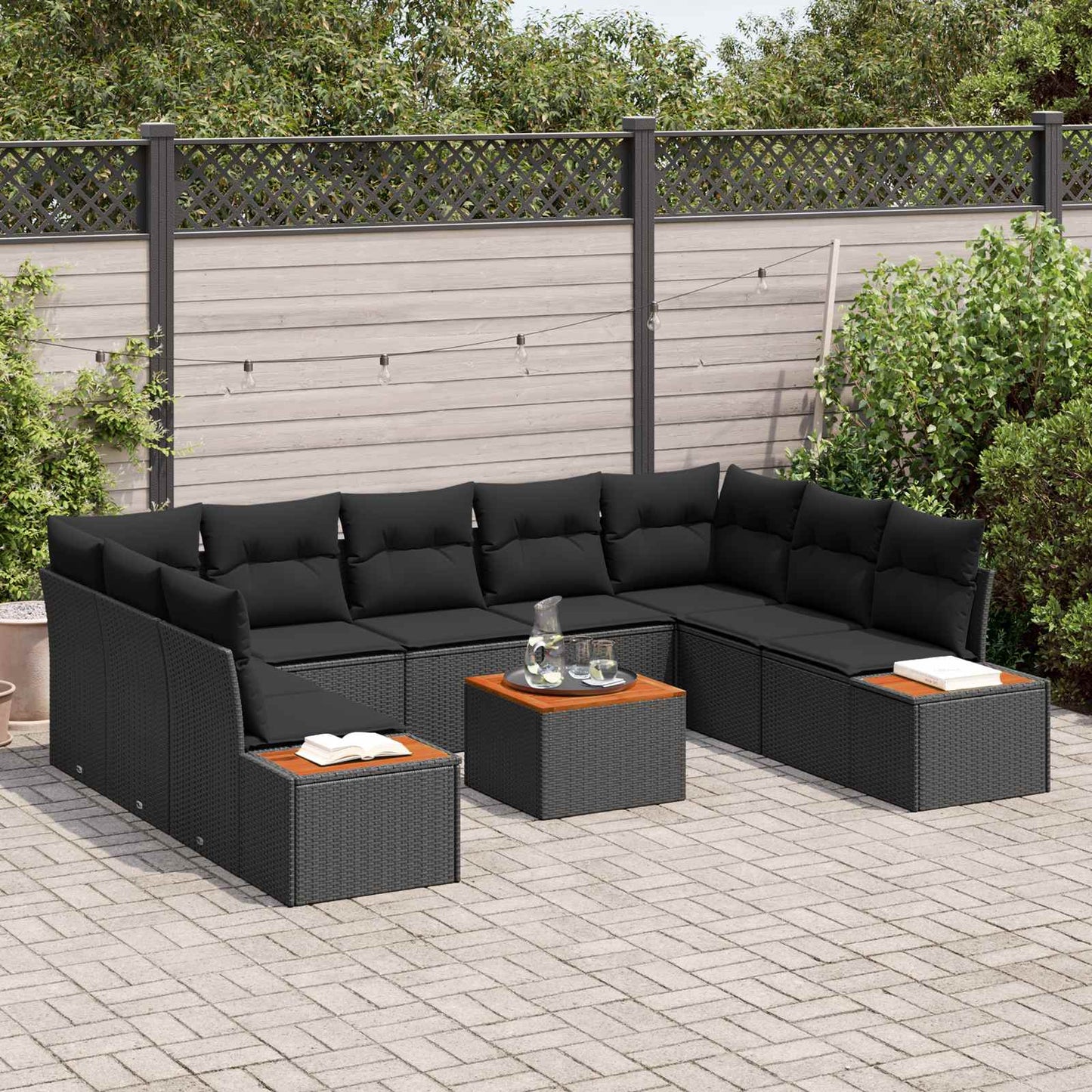 vidaXL Σετ Καναπέ Κήπου με μαξιλάρι 5 pcs Μαύρο Πολυρατάν