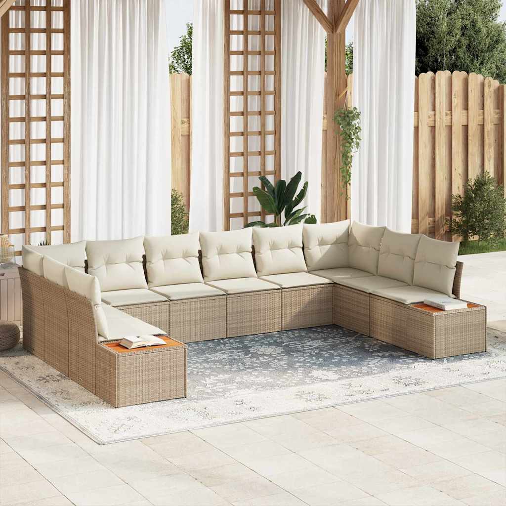 vidaXL Σετ Καναπέ Κήπου με μαξιλάρι 10 pcs Μπεζ και Κρέμα Πολυρατάν