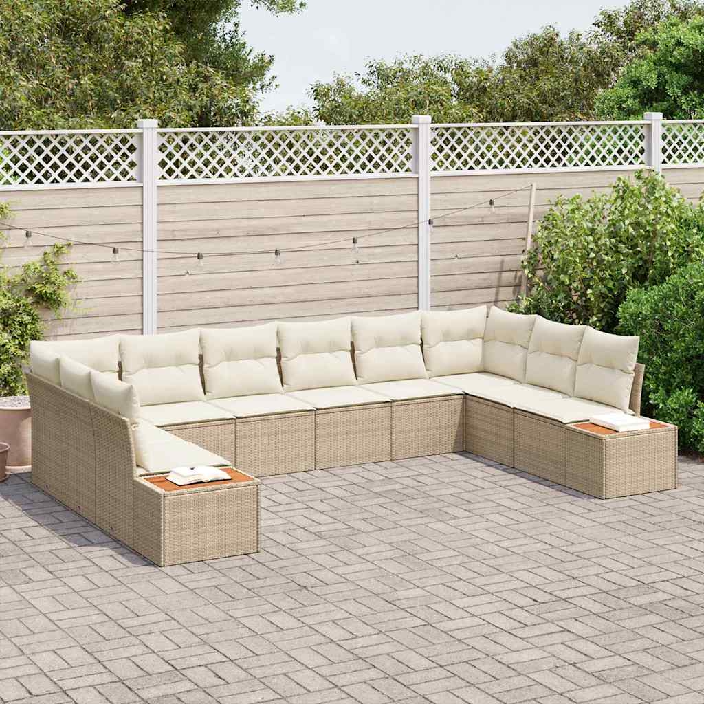 vidaXL Σετ Καναπέ Κήπου με μαξιλάρι 10 pcs Μπεζ και Κρέμα Πολυρατάν