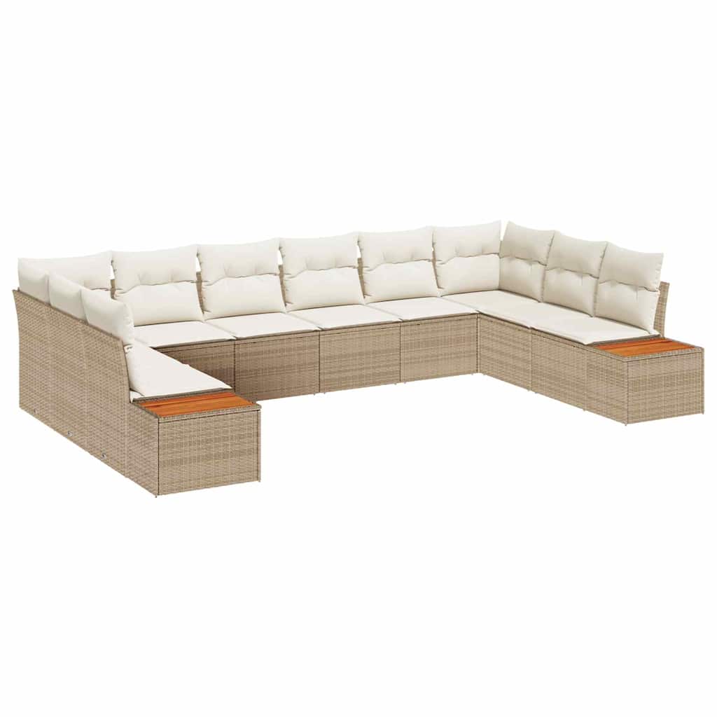 vidaXL Σετ Καναπέ Κήπου με μαξιλάρι 10 pcs Μπεζ και Κρέμα Πολυρατάν