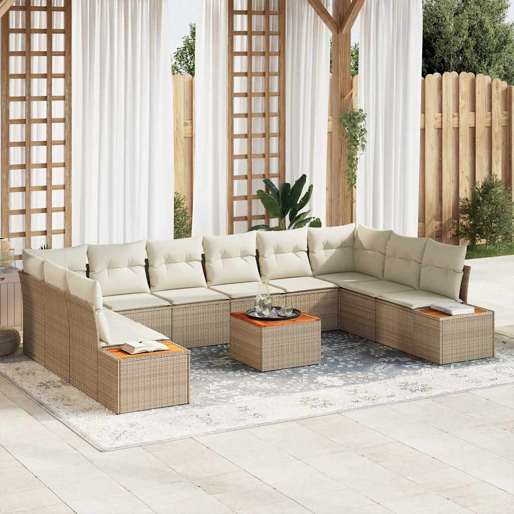 vidaXL Σετ Καναπέ Κήπου με μαξιλάρι 10 pcs Μπεζ και Κρέμα Πολυρατάν