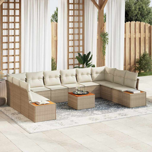vidaXL Σετ Καναπέ Κήπου με μαξιλάρι 10 pcs Μπεζ και Κρέμα Πολυρατάν